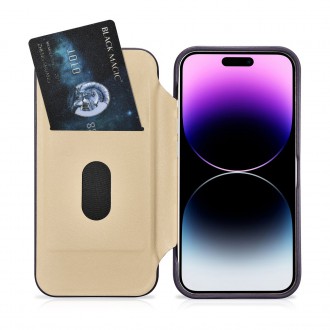 iCarer CE Premium Leather Folio Case iPhone 14 Pro Magnetic Flip Leather Folio Case MagSafe Dark Purple (WMI14220714-DP)