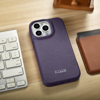 iCarer CE Premium Leather Folio Case iPhone 14 Pro Magnetic Flip Leather Folio Case MagSafe Dark Purple (WMI14220714-DP)