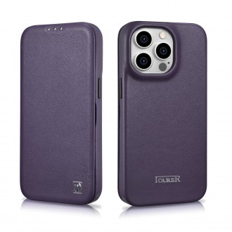iCarer CE Premium Leather Folio Case iPhone 14 Pro Magnetic Flip Leather Folio Case MagSafe Dark Purple (WMI14220714-DP)