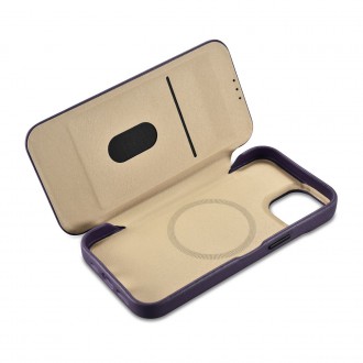 iCarer CE Premium Leather Folio Case iPhone 14 Plus Magnetic Flip Leather Folio Case MagSafe Dark Purple (WMI14220715-DP)