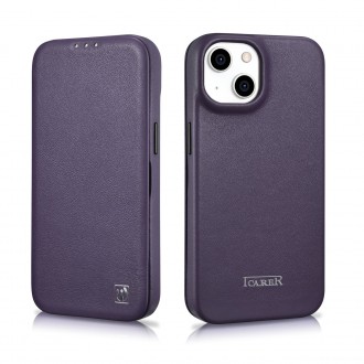 iCarer CE Premium Leather Folio Case iPhone 14 Plus Magnetic Flip Leather Folio Case MagSafe Dark Purple (WMI14220715-DP)