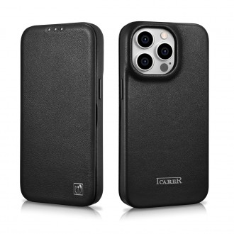 iCarer CE Premium Leather Folio Case Leather Case iPhone 14 Pro Max Magnetic Flip MagSafe Black (WMI14220716-BK)