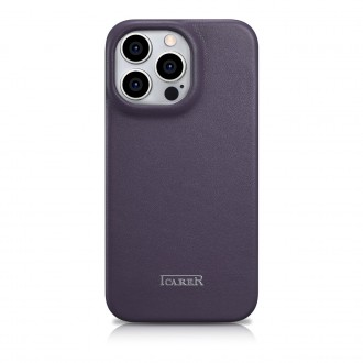 iCarer CE Premium Leather Folio Case iPhone 14 Pro Max Magnetic Flip Leather Folio Case MagSafe Dark Purple (WMI14220716-DP)