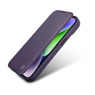 iCarer CE Premium Leather Folio Case iPhone 14 Pro Max Magnetic Flip Leather Folio Case MagSafe Dark Purple (WMI14220716-DP)