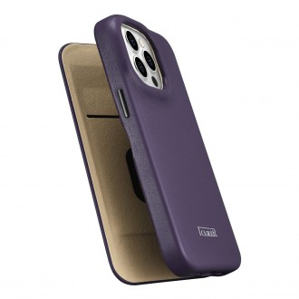 iCarer CE Premium Leather Folio Case iPhone 14 Pro Max Magnetic Flip Leather Folio Case MagSafe Dark Purple (WMI14220716-DP)