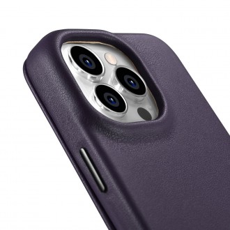 iCarer CE Premium Leather Folio Case iPhone 14 Pro Max Magnetic Flip Leather Folio Case MagSafe Dark Purple (WMI14220716-DP)