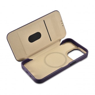 iCarer CE Premium Leather Folio Case iPhone 14 Pro Max Magnetic Flip Leather Folio Case MagSafe Dark Purple (WMI14220716-DP)