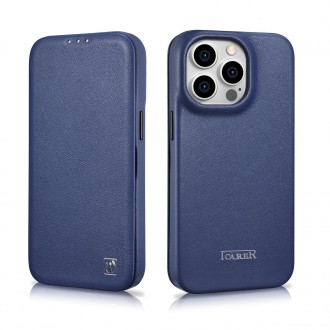 iCarer CE Premium Leather Folio Case iPhone 14 Pro Max Magnetic Flip Leather Folio Case MagSafe Blue (WMI14220716-BU)