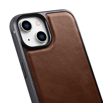 Pouzdro iCarer Leather Oil Wax potažené přírodní kůží pro iPhone 14 hnědé (WMI14220717-BN)