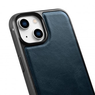 Pouzdro iCarer Leather Oil Wax potažené přírodní kůží pro iPhone 14 modré (WMI14220717-BU)