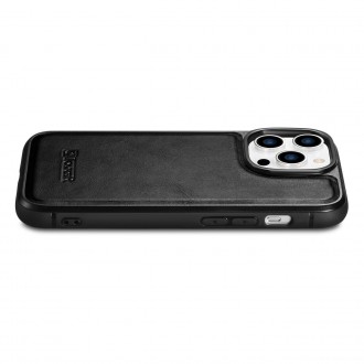 Pouzdro iCarer Leather Oil Wax potažené přírodní kůží pro iPhone 14 Pro černé (WMI14220718-BK)