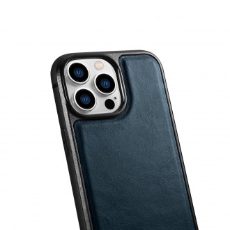 Pouzdro iCarer Leather Oil Wax potažené přírodní kůží pro iPhone 14 Pro modré (WMI14220718-BU)