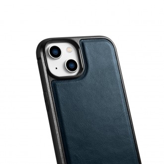 Pouzdro iCarer Leather Oil Wax potažené přírodní kůží pro iPhone 14 Plus modré (WMI14220719-BU)