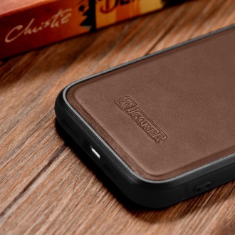 Kožený kryt iCarer Leather Oil Wax pro iPhone 14 Pro Max hnědý (WMI14220720-BN)