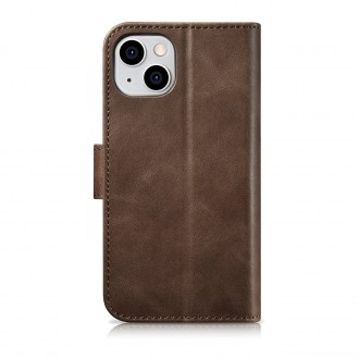 iCarer Oil Wax Wallet Case 2in1 Case iPhone 14 Leather Flip Cover Anti-RFID Brown (WMI14220721-BN)