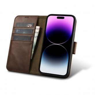 iCarer Oil Wax Wallet Case 2in1 Cover iPhone 14 Pro Anti-RFID Leather Flip Case Brown (WMI14220722-BN)