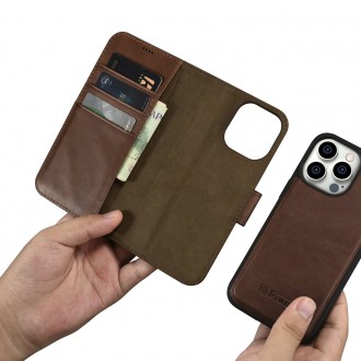 iCarer Oil Wax Wallet Case 2in1 Cover iPhone 14 Pro Anti-RFID Leather Flip Case Brown (WMI14220722-BN)