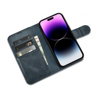 iCarer Oil Wax Wallet Case 2in1 Cover iPhone 14 Pro Anti-RFID Leather Flip Case Blue (WMI14220722-BU)