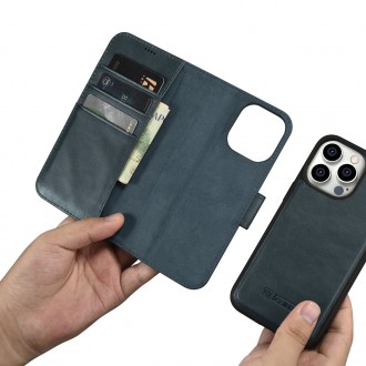 iCarer Oil Wax Wallet Case 2in1 Cover iPhone 14 Pro Anti-RFID Leather Flip Case Blue (WMI14220722-BU)
