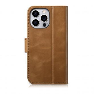 iCarer Oil Wax Wallet Case 2in1 Cover iPhone 14 Pro Anti-RFID Leather Flip Case Brown (WMI14220722-TN)