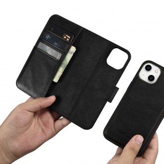 iCarer Oil Wax Wallet Case 2in1 Cover iPhone 14 Plus Anti-RFID Leather Flip Case Black (WMI14220723-BK)