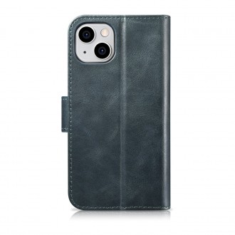 iCarer Oil Wax Wallet Case 2in1 Cover iPhone 14 Plus Anti-RFID Leather Flip Case Blue (WMI14220723-BU)