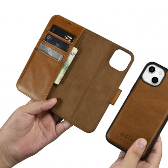 iCarer Oil Wax Wallet Case 2in1 Cover iPhone 14 Plus Anti-RFID Leather Flip Case Brown (WMI14220723-TN)