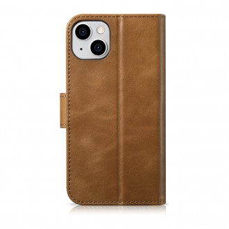 iCarer Oil Wax Wallet Case 2in1 Cover iPhone 14 Plus Anti-RFID Leather Flip Case Brown (WMI14220723-TN)