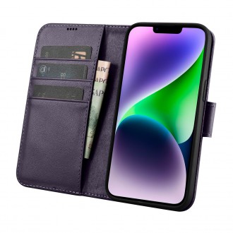 iCarer Wallet Case 2in1 Case iPhone 14 Leather Flip Cover Anti-RFID Dark Purple (WMI14220725-DP)