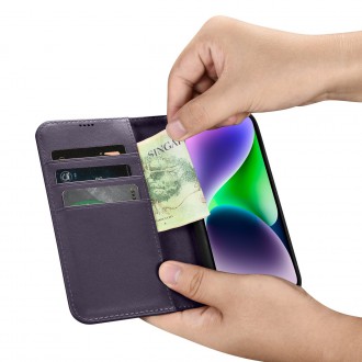 iCarer Wallet Case 2in1 Case iPhone 14 Leather Flip Cover Anti-RFID Dark Purple (WMI14220725-DP)