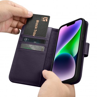 iCarer Wallet Case 2in1 Case iPhone 14 Leather Flip Cover Anti-RFID Dark Purple (WMI14220725-DP)