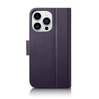 iCarer Wallet Case 2in1 Cover iPhone 14 Pro Anti-RFID Leather Flip Case Dark Purple (WMI14220726-DP)