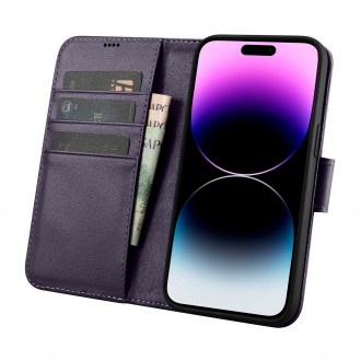 iCarer Wallet Case 2in1 Cover iPhone 14 Pro Anti-RFID Leather Flip Case Dark Purple (WMI14220726-DP)