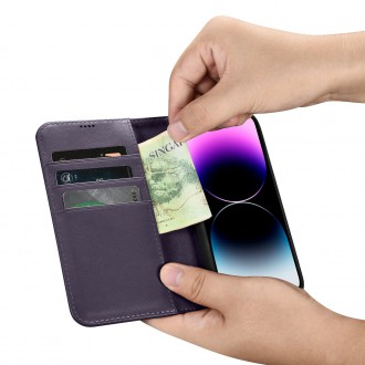 iCarer Wallet Case 2in1 Cover iPhone 14 Pro Anti-RFID Leather Flip Case Dark Purple (WMI14220726-DP)