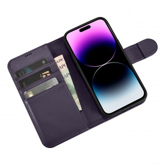 iCarer Wallet Case 2in1 Cover iPhone 14 Pro Max Anti-RFID Leather Flip Case Dark Purple (WMI14220728-DP)