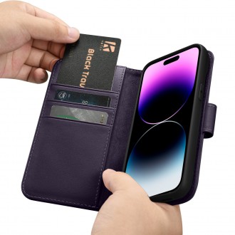 iCarer Wallet Case 2in1 Cover iPhone 14 Pro Max Anti-RFID Leather Flip Case Dark Purple (WMI14220728-DP)