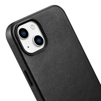 iCarer Case Leather cover for iPhone 14 Plus genuine leather case black (compatible with MagSafe)