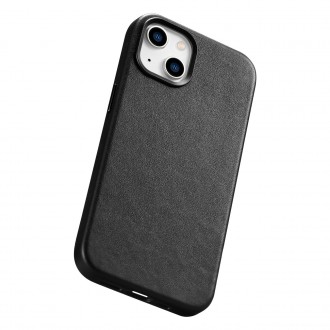 iCarer Case Leather cover for iPhone 14 Plus genuine leather case black (compatible with MagSafe)