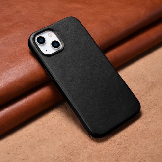 iCarer Case Leather cover for iPhone 14 Plus genuine leather case black (compatible with MagSafe)