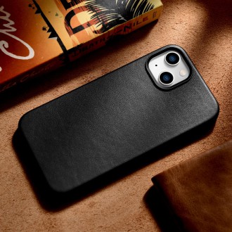 iCarer Case Leather cover for iPhone 14 Plus genuine leather case black (compatible with MagSafe)