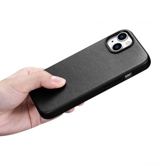 iCarer Case Leather cover for iPhone 14 Plus genuine leather case black (compatible with MagSafe)