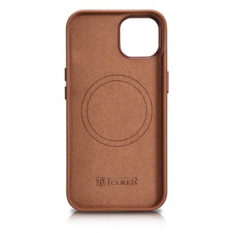 iCarer Case Leather Case Cover for iPhone 14 Plus Brown (MagSafe Compatible)