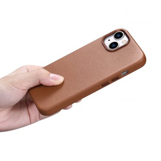 iCarer Case Leather Case Cover for iPhone 14 Plus Brown (MagSafe Compatible)