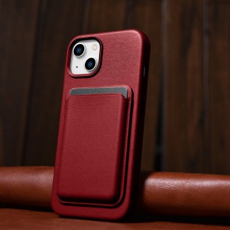 iCarer Case Leather case cover made of natural leather for iPhone 14 Plus red (compatible with MagSafe)