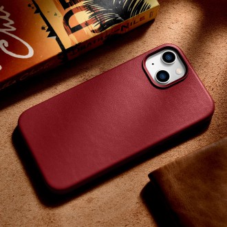 iCarer Case Leather case cover made of natural leather for iPhone 14 Plus red (compatible with MagSafe)