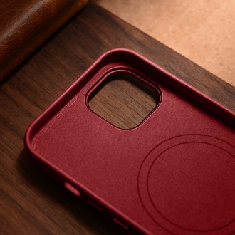 iCarer Case Leather case cover made of natural leather for iPhone 14 Plus red (compatible with MagSafe)