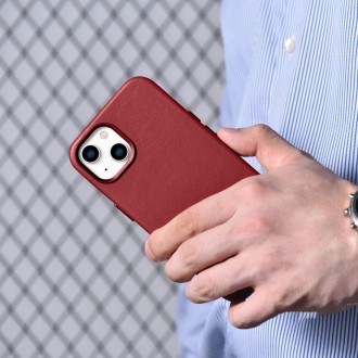 iCarer Case Leather case cover made of natural leather for iPhone 14 Plus red (compatible with MagSafe)