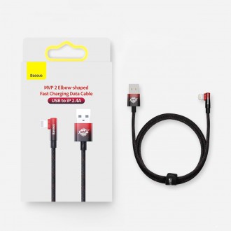 Baseus MVP 2 Koleno úhlový kabel s boční USB / Lightning zástrčkou 1m 2,4A červený (CAVP000020)