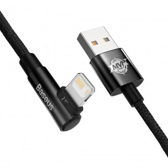 Baseus MVP 2 úhlový kabel s boční USB / Lightning zástrčkou 2m 2,4A černý (CAVP000101)