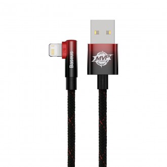 Baseus MVP 2 úhlový kabel s bočním USB / Lightning zástrčkou 2m 2,4A červený (CAVP000120)